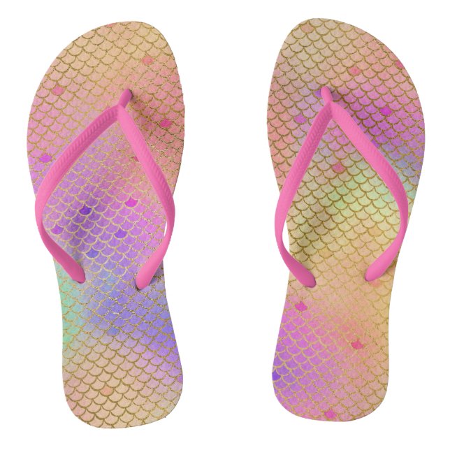 Fun Pastel Pink and Orange Mermaid Scales Pattern Jandals (Footbed)