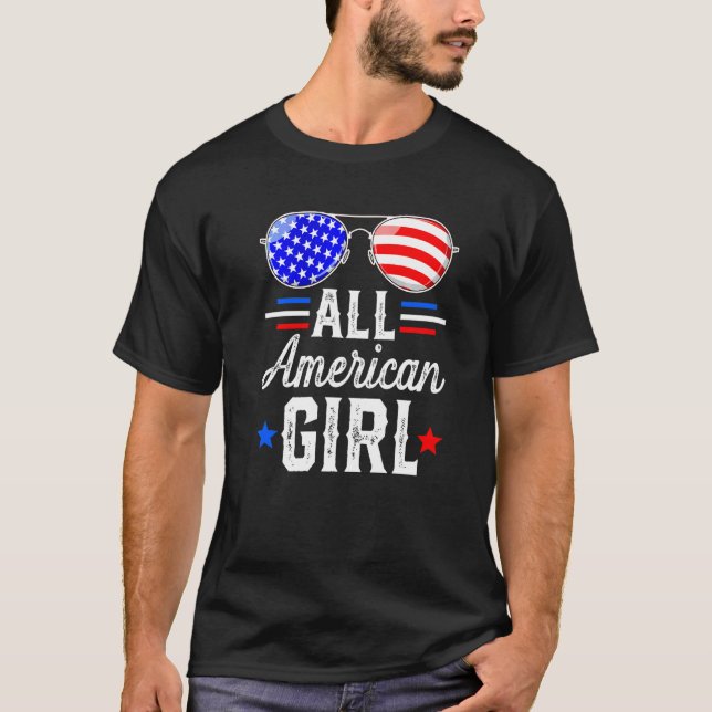 Fun Patriotic July 4th Kids Girl All American Girl T-Shirt (Front)