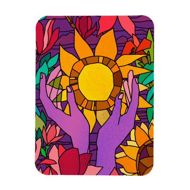 Fun pattern with flowers and hands magnet (Vertical)
