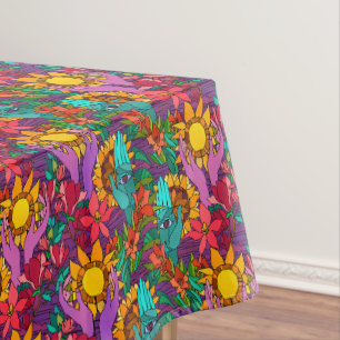 Fun pattern with flowers and hands tablecloth