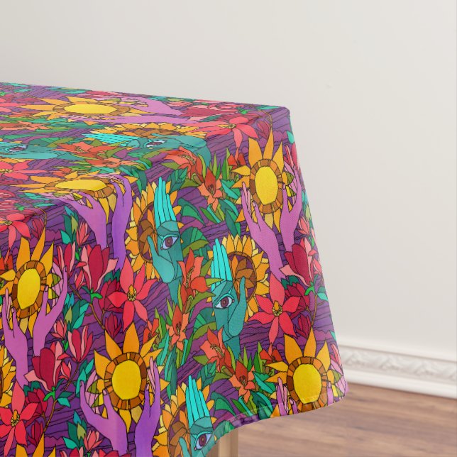 Fun pattern with flowers and hands tablecloth (In Situ)