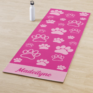 Fun Paw Cursive Monogram-Hot Pink and Light Pink Yoga Mat