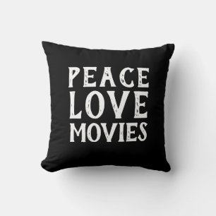 fun PEACE LOVE MOVIES typography   Cushion