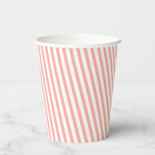 Fun, Peach and White Diagonal Striped Paper Cups