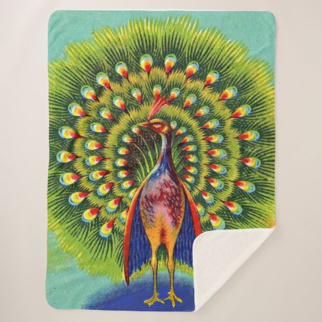 fun peacock print sherpa blanket (Front)