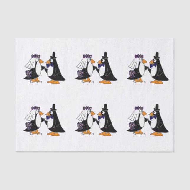 Fun Penguin Bride and Groom Wedding Tissue Paper (Front)