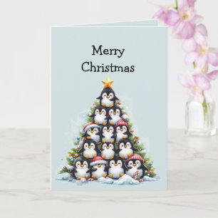Fun Penguin Christmas Tree Greetings Card