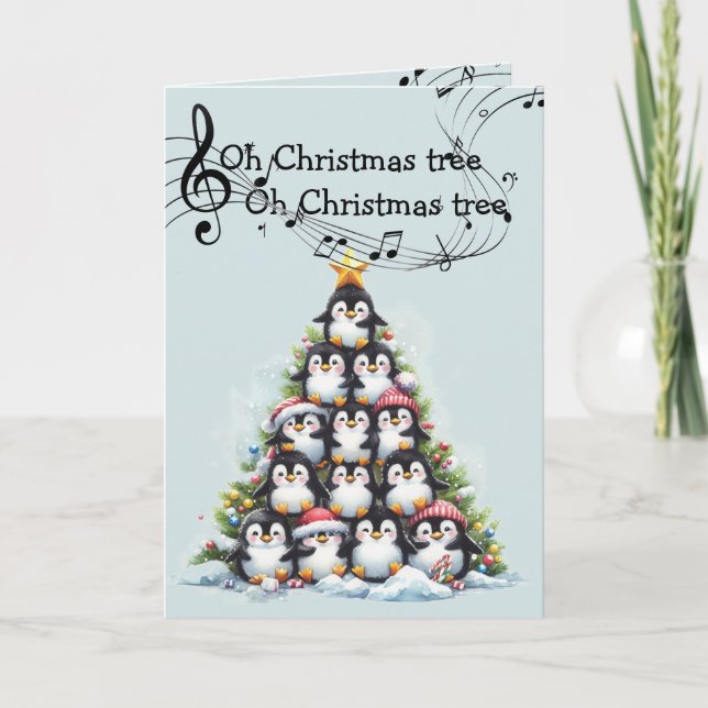 Fun Penguin Oh Christmas Tree Musical Card (Front)