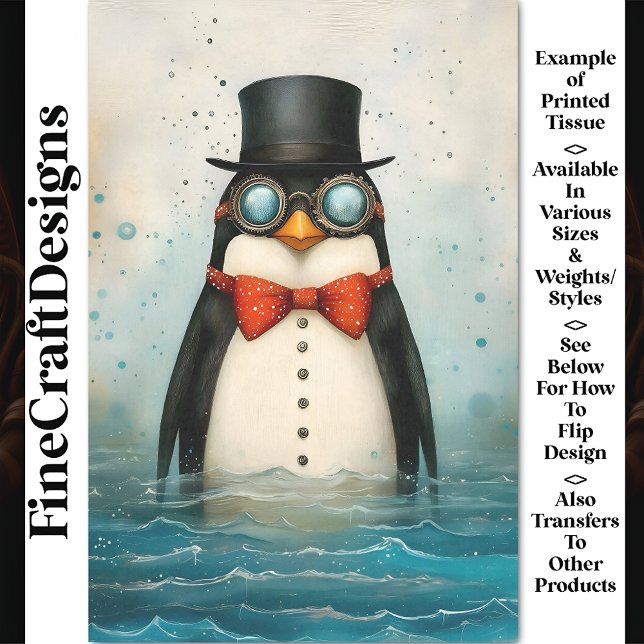 Fun Penguin, Top Hat, Bow Tie, Sea CG4 Decoupage Tissue Paper (Creator Uploaded)