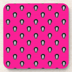 Fun Penguins over Hot Pink Pattern Coaster