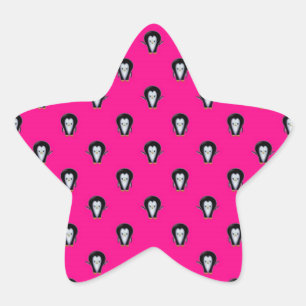 Fun Penguins over Hot Pink Pattern Star Sticker