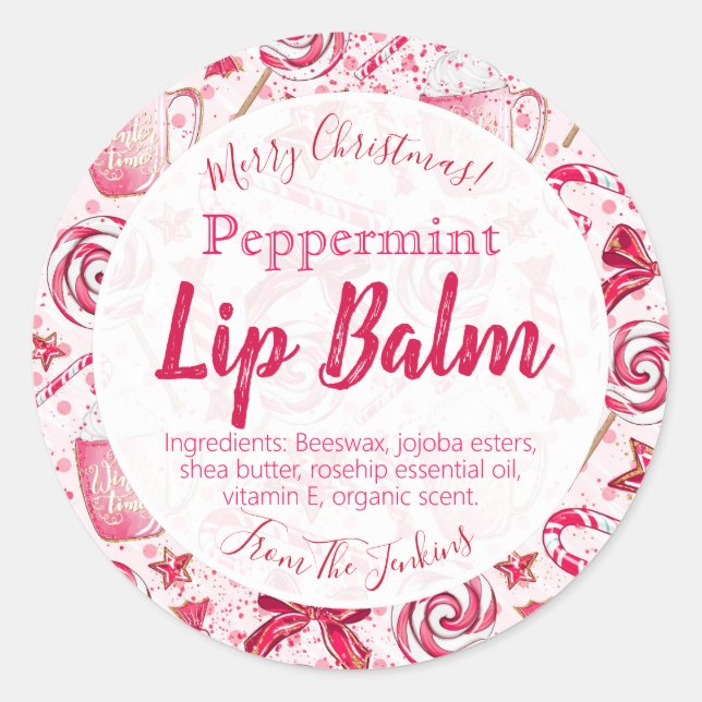 Fun Peppermint Candy Christmas Lip Balm Label (Front)