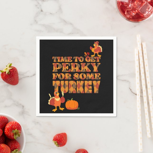 Fun PERKY FOR TURKEY Plaid Thanksgiving Napkin (Insitu)