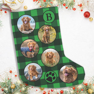 Fun Personalise Pet Photo Rustic Green Black Plaid Small Christmas Stocking