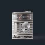 Fun Personalised 10th Wedding Anniversary Card<br><div class="desc">Fun Personalised 10 year Wedding Anniversary Tin Theme greeting card. Custom Tin 10th anniversary card design with names and date.</div>
