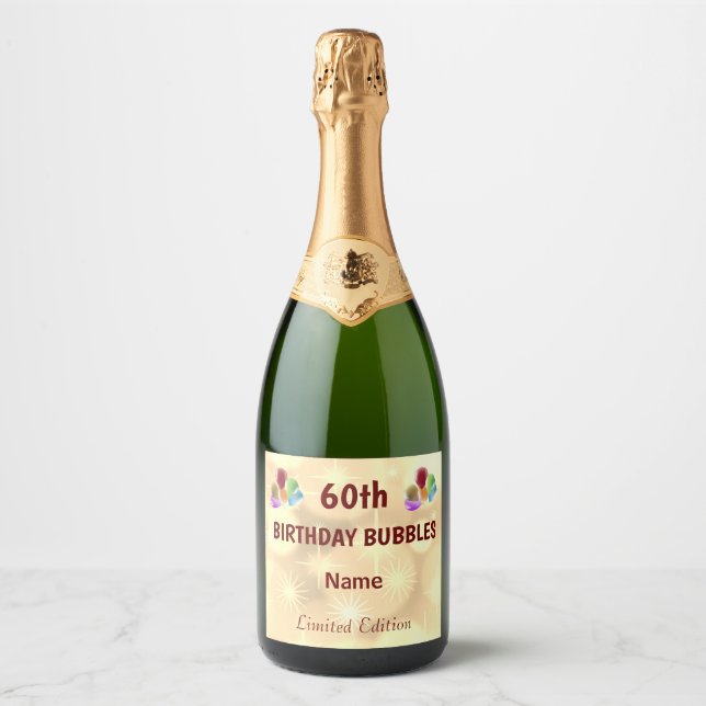 Fun personalised 60th Birthday Sparkling Wine Label (Front)