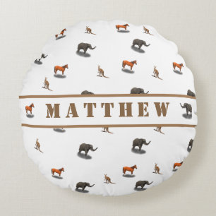 Fun Personalised Animal Themed Round Pillow