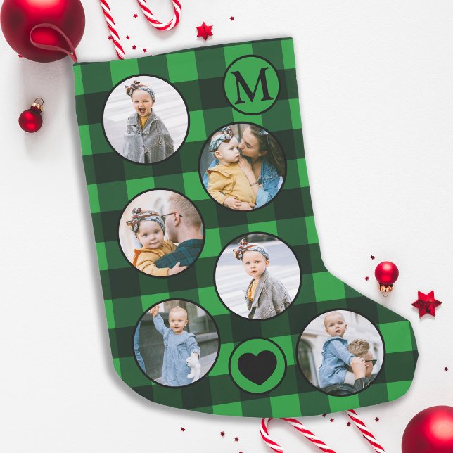 Fun Personalised Baby Photo Green Black Plaid Small Christmas Stocking (Creator Uploaded)