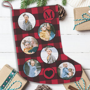 Fun Personalised Baby Photo Red Black Plaid  Small Small Christmas Stocking