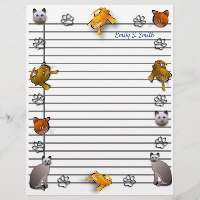 Fun Personalised Cat Border Writing Paper (Front)