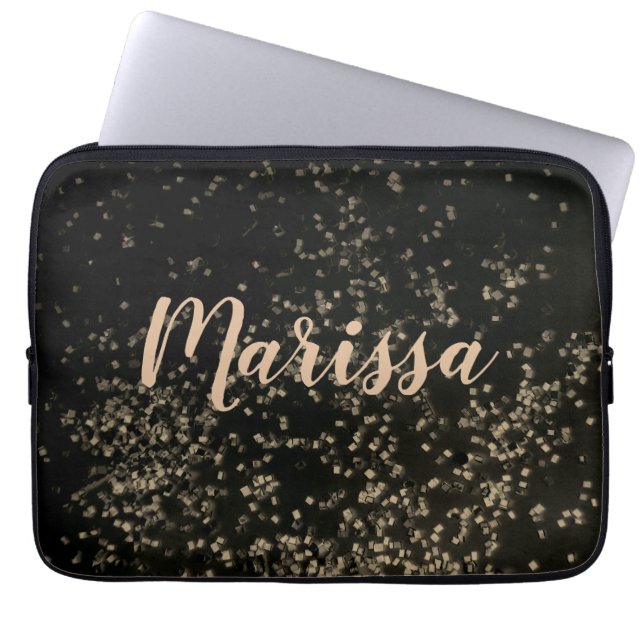 Fun Personalised Chic Gold Confetti      Laptop Sleeve (Front)