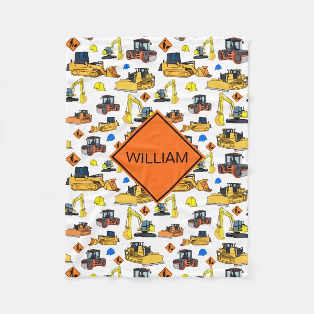 Fun Personalised Construction Vehicles Pattern Fleece Blanket (Front)