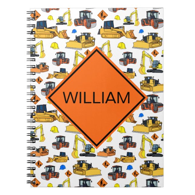 Fun Personalised Construction Vehicles Pattern Notebook (Front)