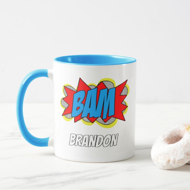 Fun Personalised Custom Comic Book Pop Art Style Mug (With Donut)