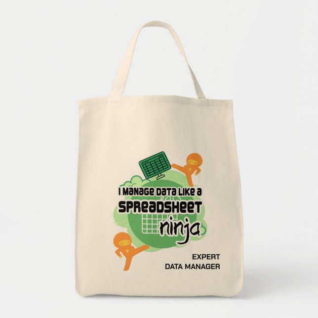 Fun Personalised Data Manager SPREADSHEET NINJA Tote Bag (Front)