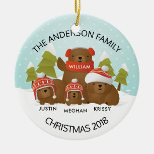 Fun Personalised Family Of 4 Bears Christmas Ceramic Tree Decoration