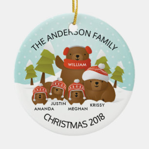 Fun Personalised Family Of 5 Bears Christmas Ceramic Tree Decoration