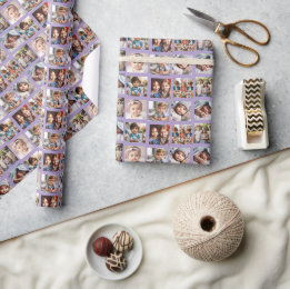 Fun Personalised Family Photos Pattern on Purple Wrapping Paper