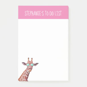 Fun Personalised Giraffe To Do List Pink Post-it Notes