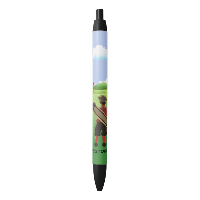 Fun Personalised Golfer on golf course Black Ink Pen (Front Vertical)