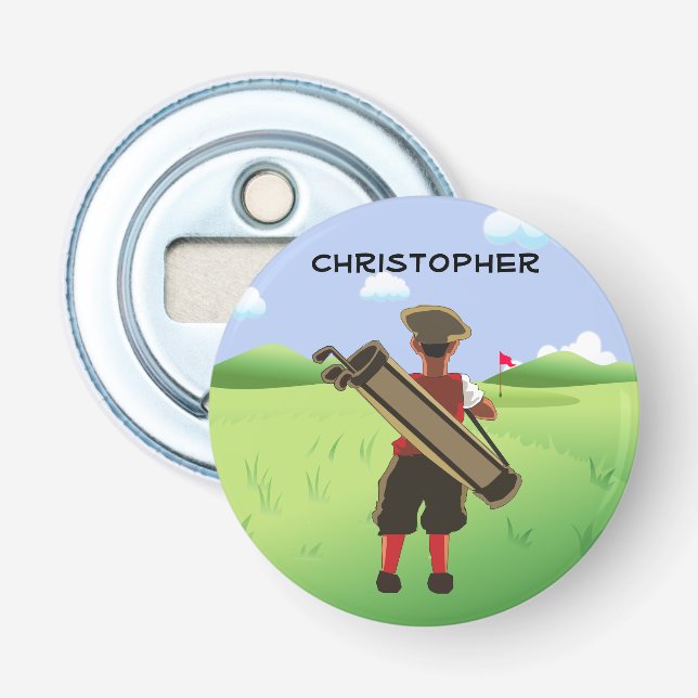 Fun Personalised Golfer on golf course Bottle Opener (Front)