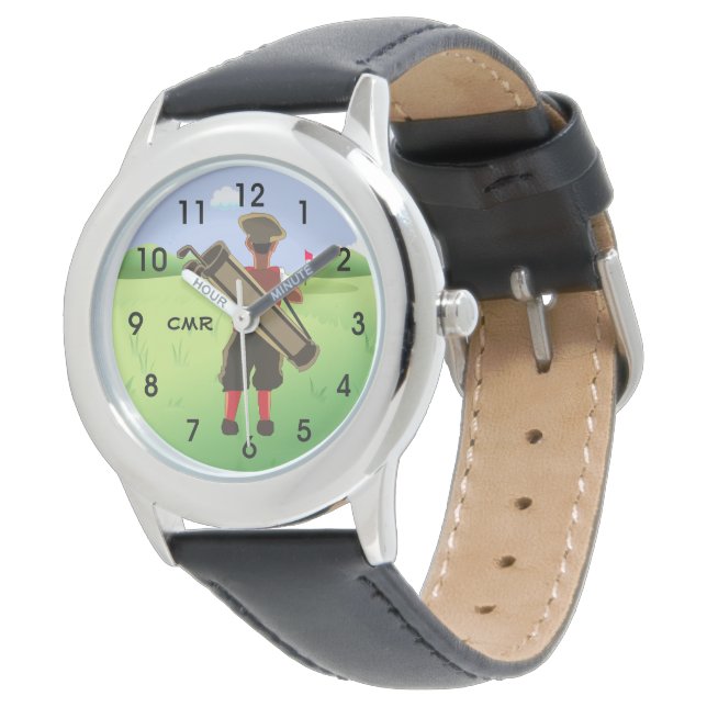 Fun Personalised Golfer on golf course Watch (Angled)