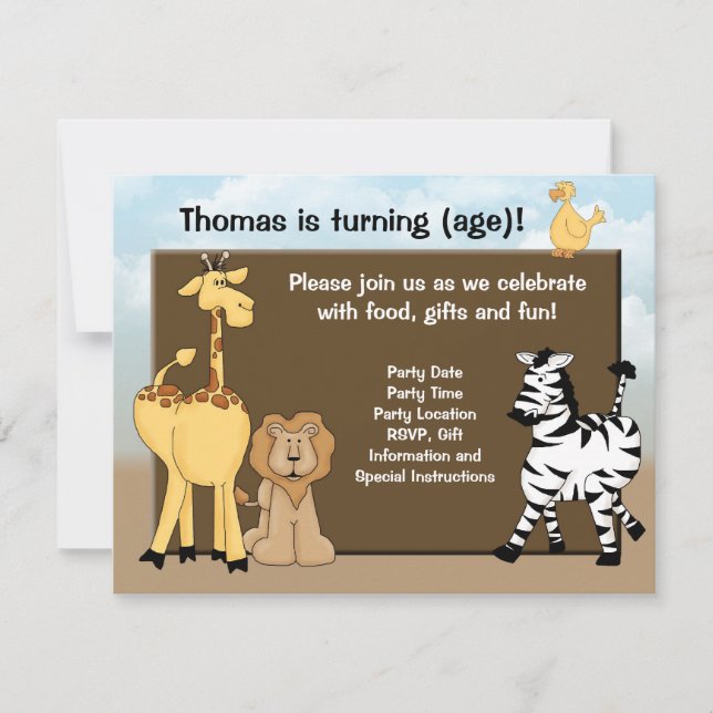 Fun Personalised Jungle Birthday Party Invitation (Front)