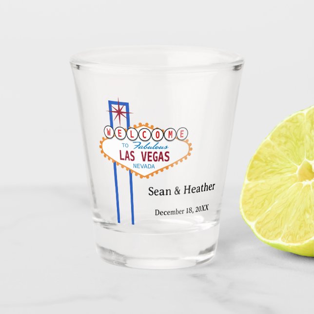 FUN! 🎰 Personalised Las Vegas Wedding Shot Glass  (Front)