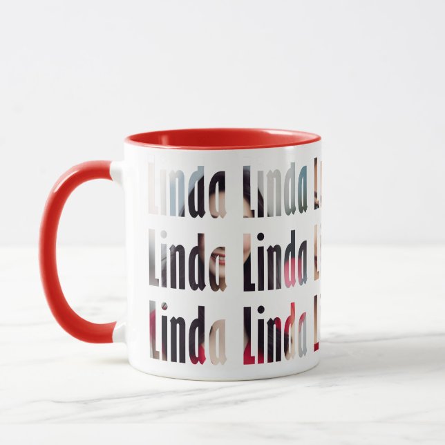 Fun Personalised "Linda" Name, 3-Photo Background Mug (Left)
