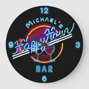 Fun Personalised Mancave Bar Den Happy Hour  Large Clock