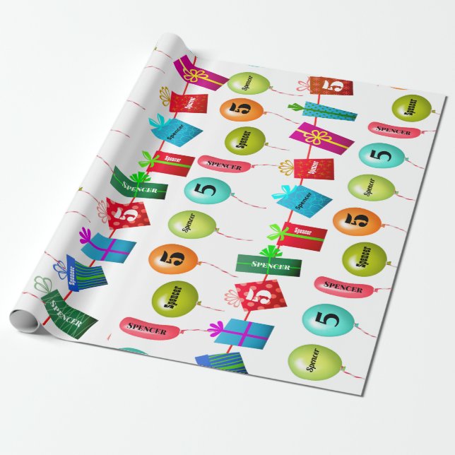 Fun Personalised Name & Age Birthday Wrapping Paper (Unrolled)