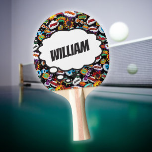Fun Personalised Name Comic Book Pattern Ping Pong Paddle