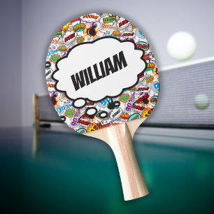 Fun Personalised Name Comic Book Ping Pong Paddle