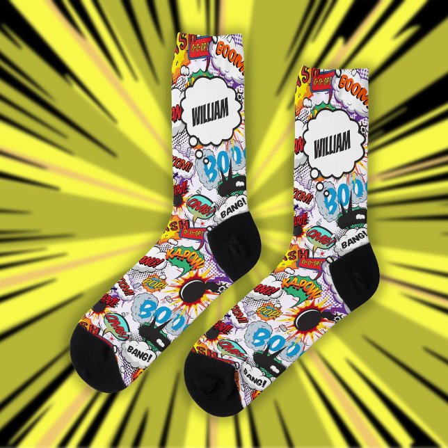 Fun Personalised Name Comic Book Socks (Creator Uploaded)