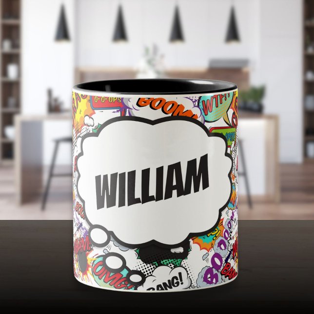 Fun Personalised Name Comic Book Two-Tone Coffee Mug (Fun Personalized Name Comic Book Two-Tone Coffee Mug)