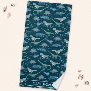 Fun Personalised Name Dinosaur Pattern Beach Towel
