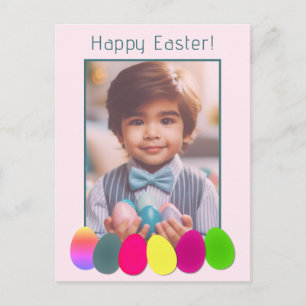 Fun Personalised Photo Coloured Eggs Happy Easter Postcard