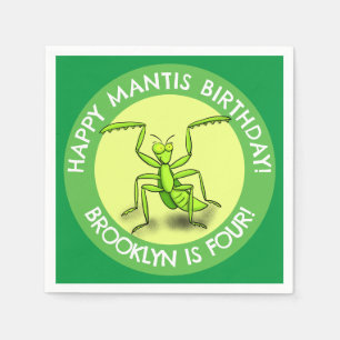 Fun personalised praying mantis cartoon birthday napkin