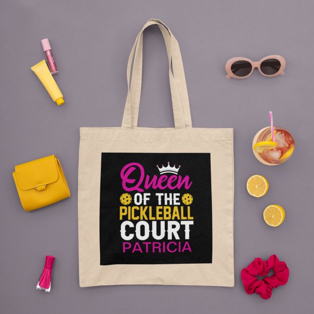 Fun Personalised Queen of the Pickleball Court Tote Bag (Creator Uploaded)