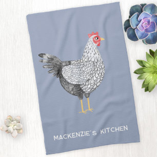 Fun Personalised Watercolor Wyandotte Chicken Tea Towel